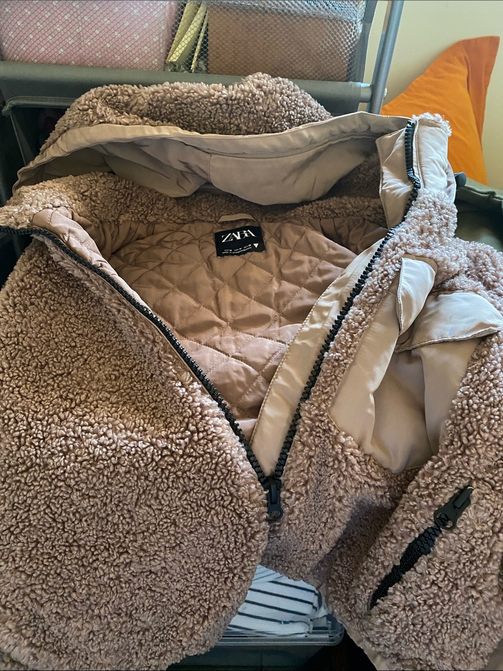 Zara Taupe Sherpa Teddy Jacket